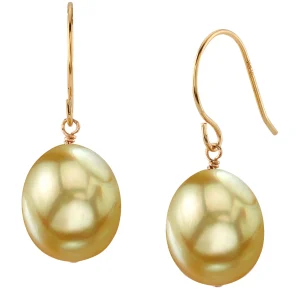 Golden South Sea Drop Pearl Dangling Tincup Earrings