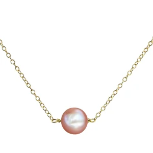 14K Gold Pink Freshwater Solitaire Pearl & Gold Pendant