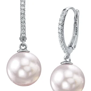 Japanese Akoya Certified Hanadama Pearl & Diamond Huggie Aurora Leverback Earrrings