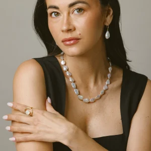 White Freshwater Cultured Keshi Pearl Amara Necklace for Women