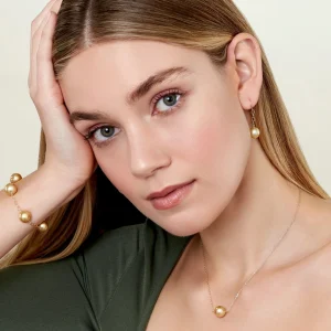 Golden Round Solitaire 14K Pearl Necklace