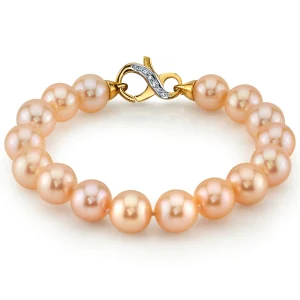 9.5-10.5mm Peach Freshwater Pearl Bracelet - AAA Quality