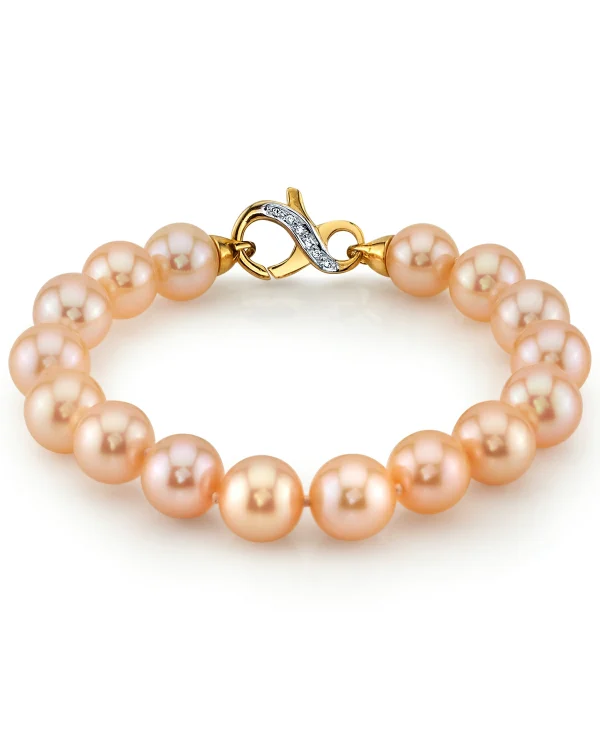 10.5-11.5mm Peach Freshwater Pearl Bracelet - AAA Quality