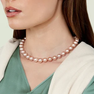9.5-10.5mm Pink Freshwater Pearl Necklace - AAA Quality