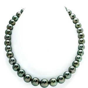 10-11.7mm Peacock Round Tahitian South Sea Pearl Necklace - Top Quality PSL Certified