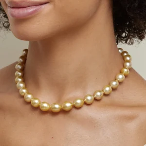 10-12mm Baroque Shaped Golden South Sea Pearl Necklace - AAA Quality