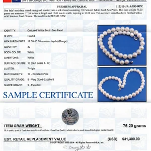 10-12mm White South Sea Round Pearl Necklace - AAA Quality