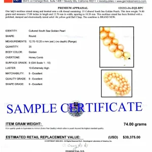 10-12mm Golden South Sea Pearl Necklace - AAAA Quality
