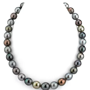 10-12mm Tahitian South Sea Multicolor Drop-Shape Pearl Necklace - AAAA Quality