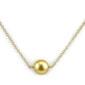 Golden Round Solitaire 14K Pearl Necklace