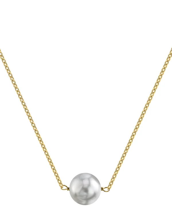 14K Gold White South Sea Round Solitaire Pearl Necklace