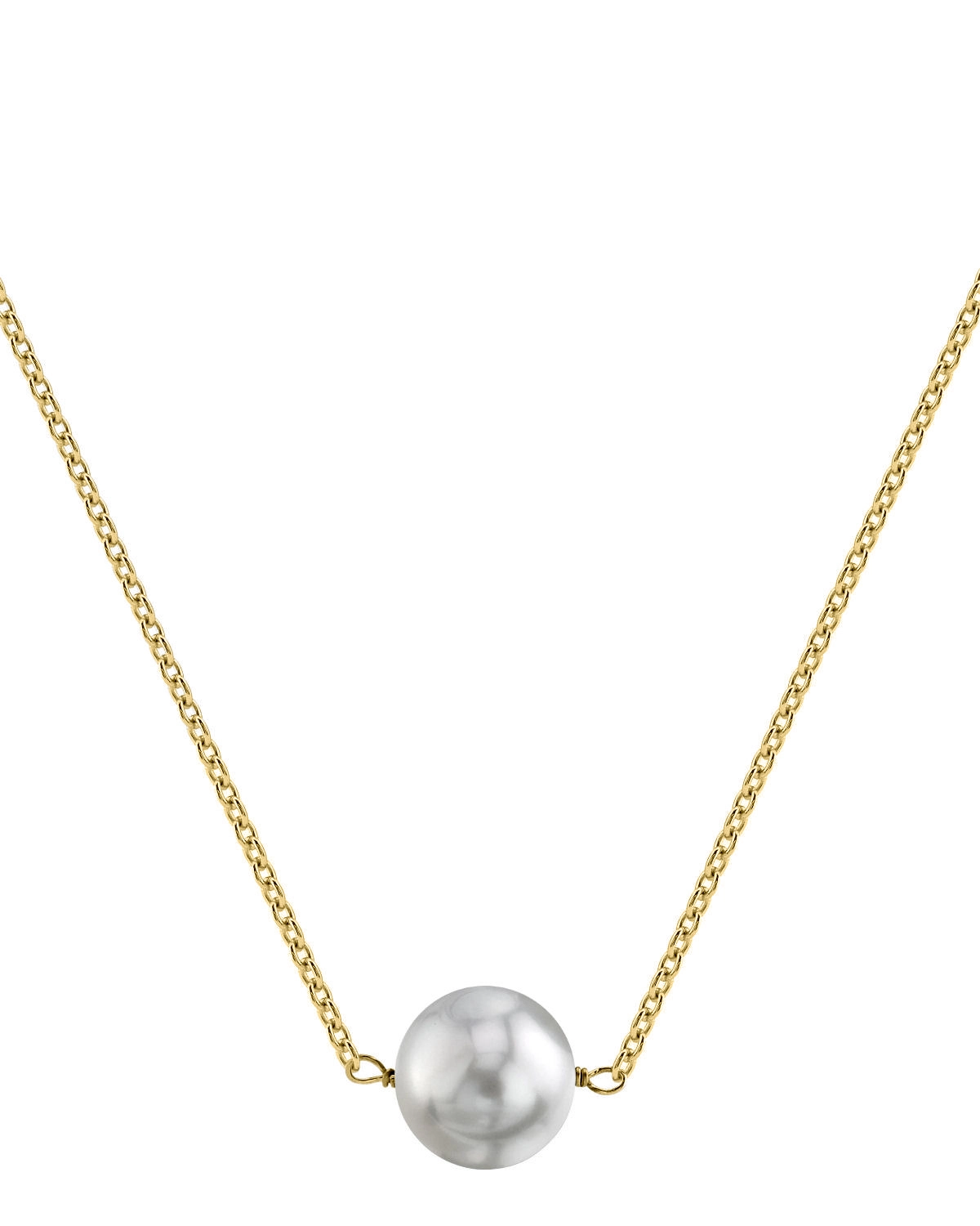 14K Gold White South Sea Round Solitaire Pearl Necklace