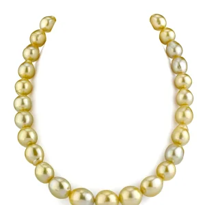 11-14mm Drop-Shape Golden South Sea Pearl Necklace - AAA Quality