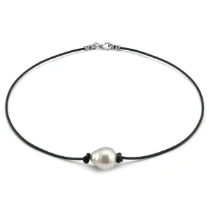 White South Sea Baroque Pearl Leather Necklace