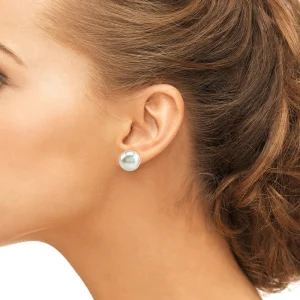 13mm White Freshwater Round Pearl Stud Earrings