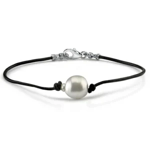 White South Sea Baroque Pearl Leather Bracelet - Various Sizes