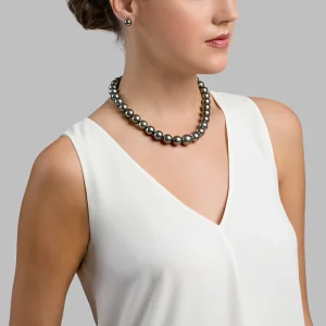 12-14mm Dark Round Tahitian South Sea Pearl Necklace - AAA Quality