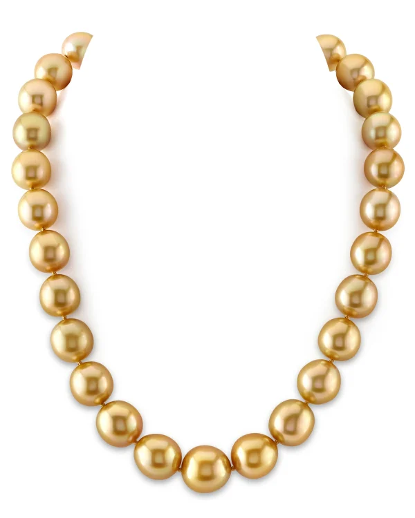 12-14mm Golden South Sea Oval Pearl Necklace - AAAA Quality