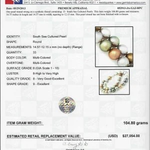 12-14mm Tahitian South Sea Pearl Multicolor Necklace