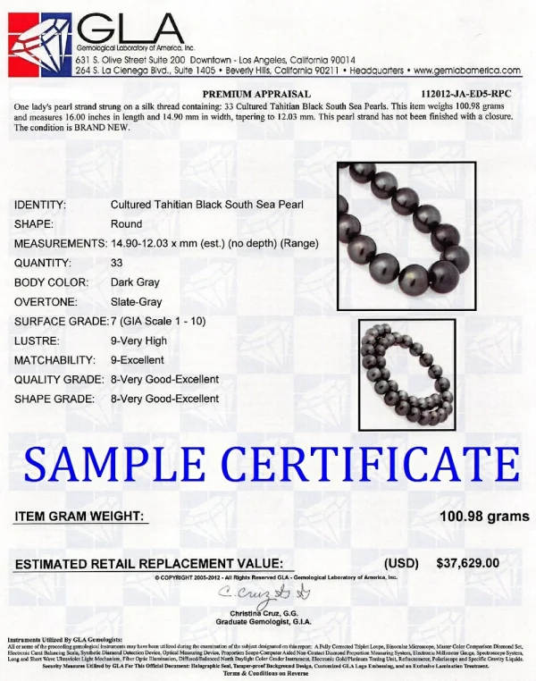12-14mm Dark Round Tahitian South Sea Pearl Necklace - AAA Quality
