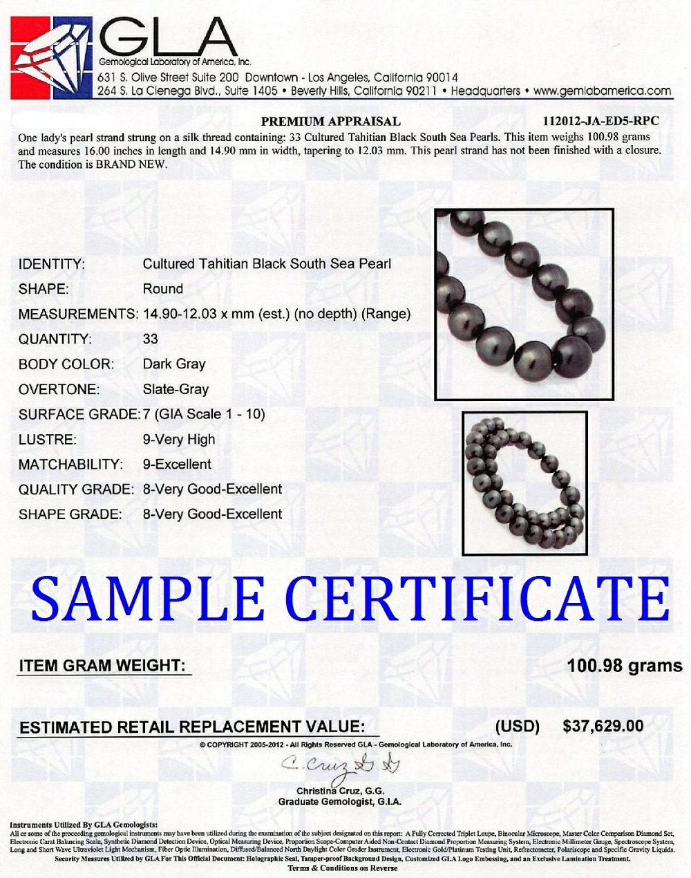 12-14mm Dark Round Tahitian South Sea Pearl Necklace - AAA Quality