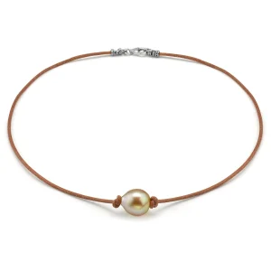 Golden Baroque Pearl Leather Necklace- Various Sizes