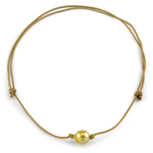 Golden Baroque Pearl Leather Adjustable Necklace- Various Sizes