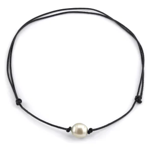 White South Sea Baroque Pearl Leather Adjustable Necklace - Various Sizes