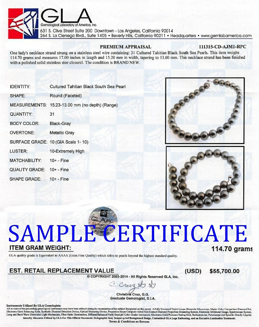 13-15mm Tahitian South Sea Pearl Necklace - AAA Quality