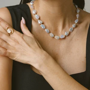 White Freshwater Cultured Keshi Pearl Amara Necklace for Women