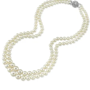 3.0-9.0mm White Freshwater Pearl Graduated Double Strand Necklace