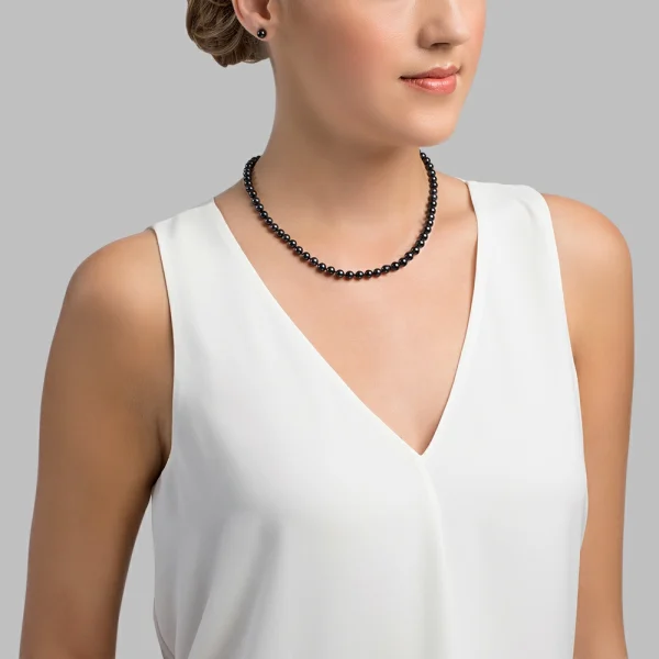 5.5-6.0mm Japanese Akoya Black Pearl Necklace- AA+ Quality