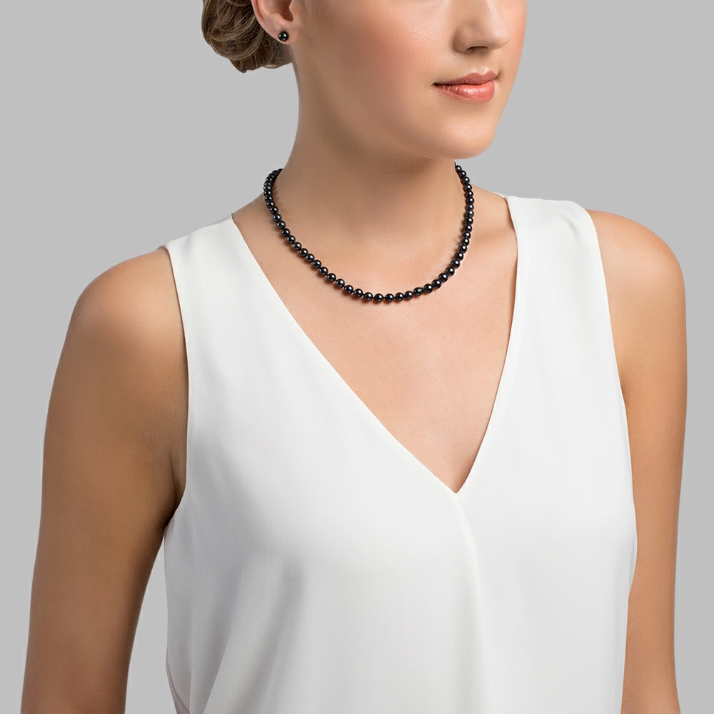 5.5-6.0mm Japanese Akoya Black Pearl Necklace- AA+ Quality