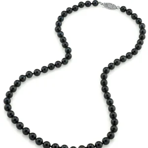 6.0-6.5mm Japanese Akoya Black Pearl Necklace- AA+ Quality