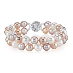 6.5-7mm Multicolor Freshwater Double Pearl Bracelet - AAA Quality