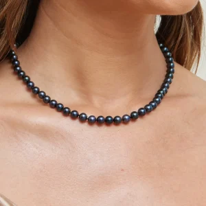6.5-7.0mm Japanese Akoya Black Pearl Necklace- AA+ Quality