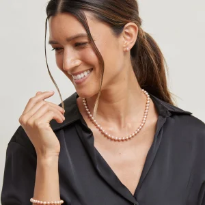 6.5-7.0mm Pink Freshwater Pearl Necklace, Bracelet & Earrings