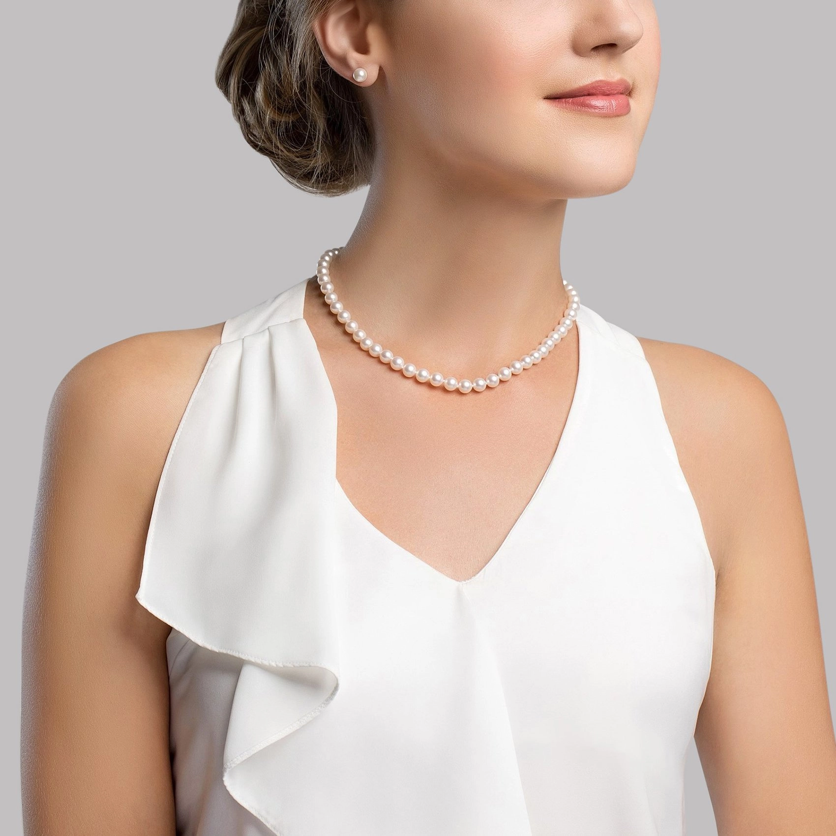 6.0-8.0mm Hanadama Graduated Akoya White Pearl Necklace
