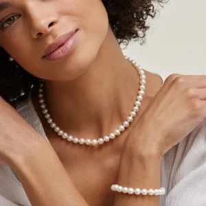 7.0-7.5mm White Freshwater Pearl Necklace, Bracelet & Earrings