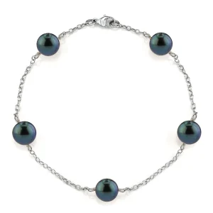 7.0-7.5mm Japanese Akoya Black Pearl Tincup Bracelet