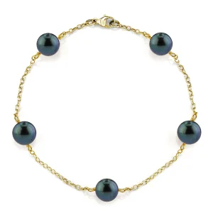 7.0-7.5mm Japanese Akoya Black Pearl Tincup Bracelet