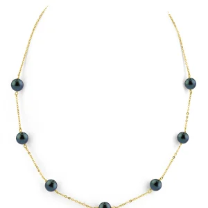 Japanese Akoya Black Pearl Tincup Necklace