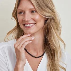 7.5-8.0mm Japanese Akoya Black Pearl Necklace- AA+ Quality