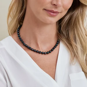 7.5-8.0mm Japanese Akoya Black Pearl Necklace- AA+ Quality