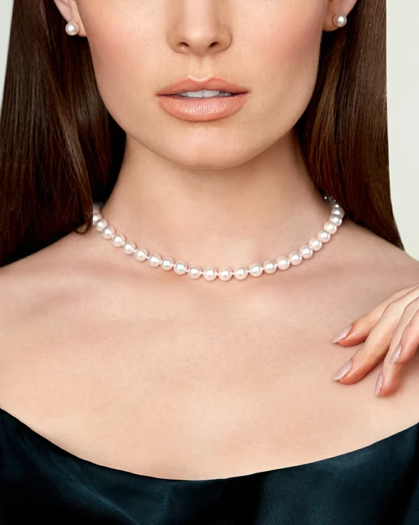 GIA Certified 7.5-8.0mm Japanese Akoya White Pearl Necklace - AAA Quality