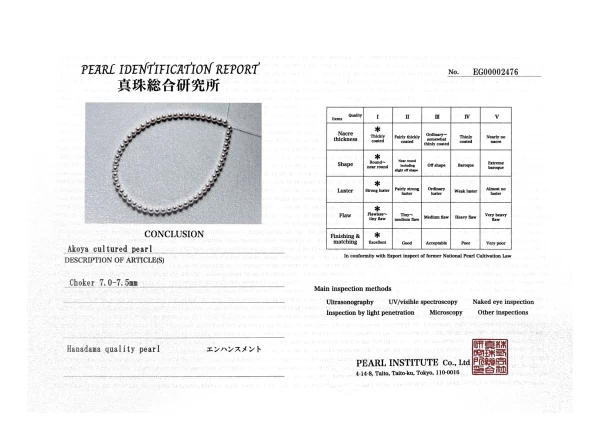 7.0-7.5mm Hanadama Akoya White Pearl Necklace