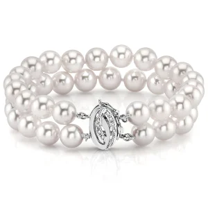 Japanese Large Akoya White Pearl Double Bracelet