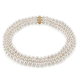 Hanadama Akoya White Pearl Triple Strand Necklace