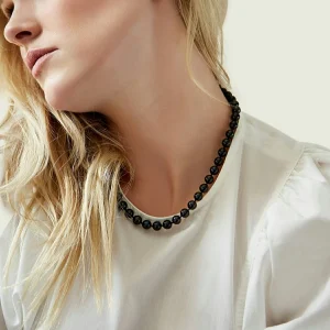 8.0-8.5mm Japanese Akoya Black Pearl Necklace- AA+ Quality