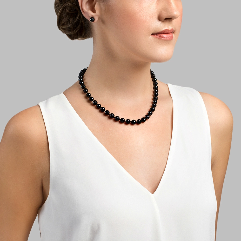 8.0-8.5mm Japanese Akoya Black Pearl Necklace- AAA Quality